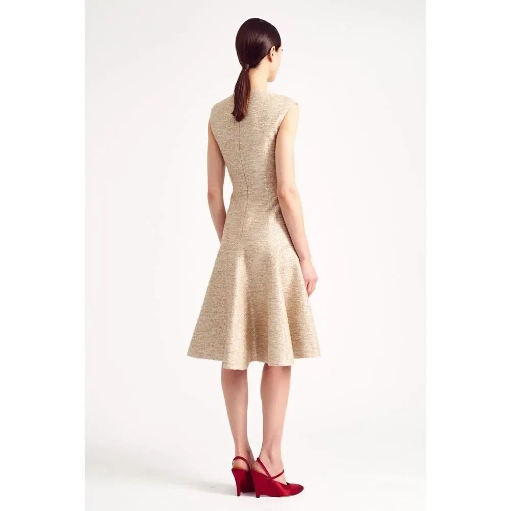 Emilia Wickstead Denver Dress In Beige And Silver Jacquard Tweed Us6 — image 6 of 8